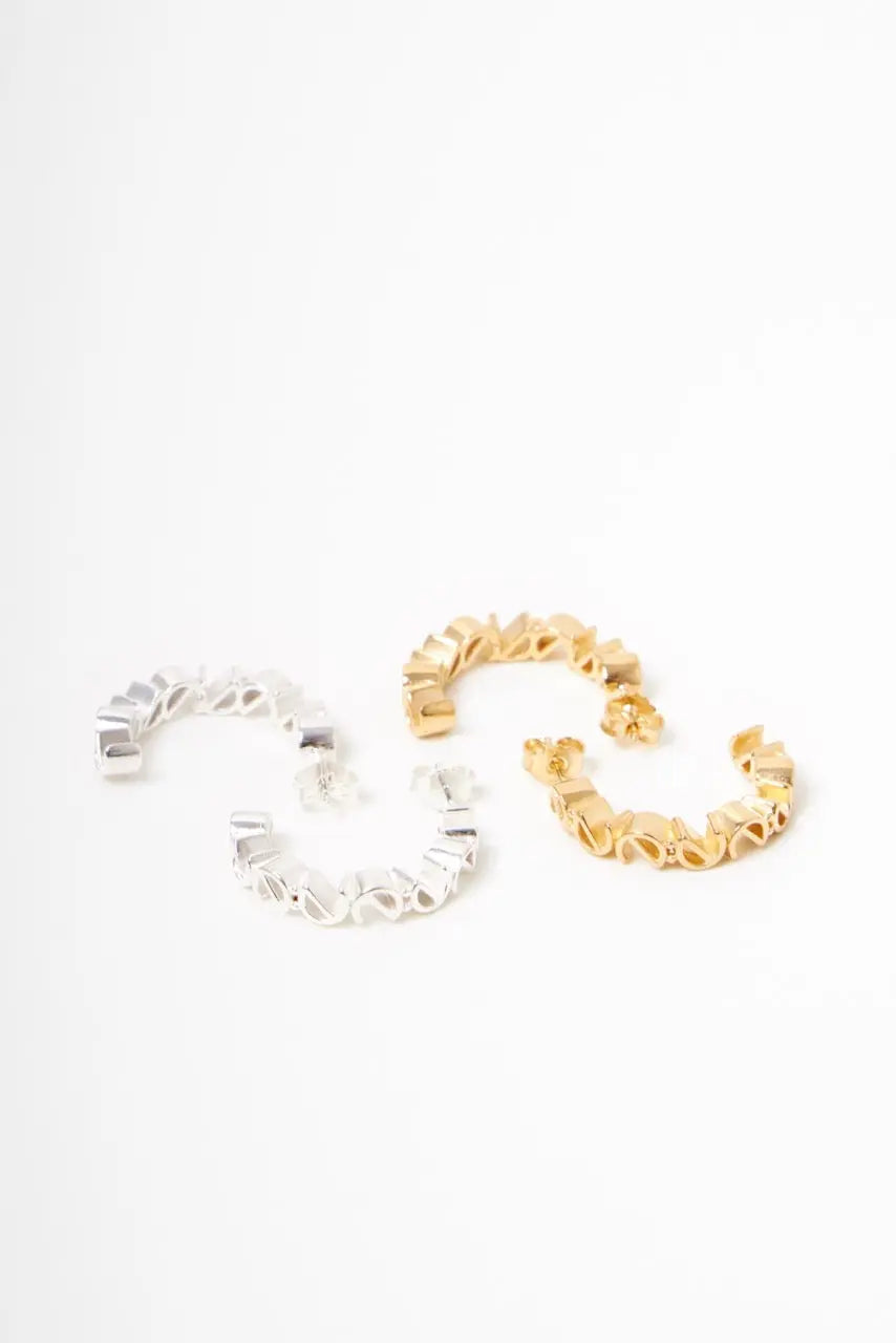 Logo Ear Hoops - gold big - noёmvri fashion label