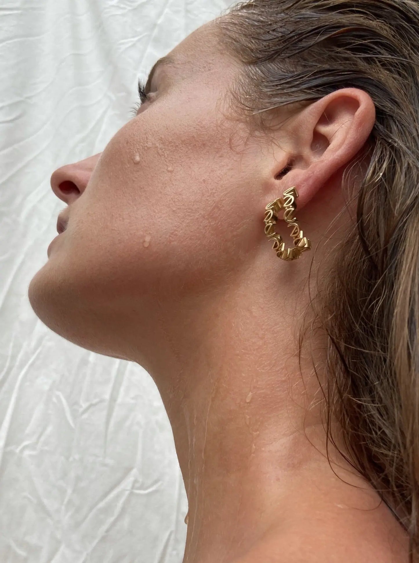 Logo Ear Hoops - gold big - noёmvri fashion label